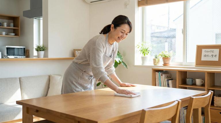 内覧に向けて部屋を掃除し片付ける様子