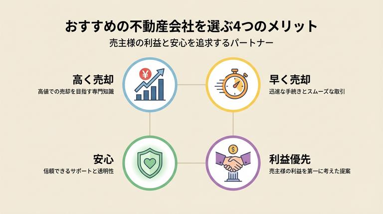 不動産売却におすすめの不動産会社を選ぶメリットの図解