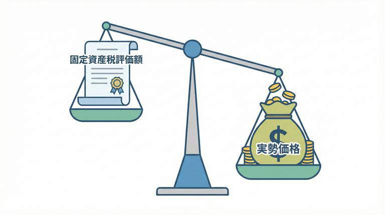 固定資産税評価額と実際の売却価格の不一致を示す図