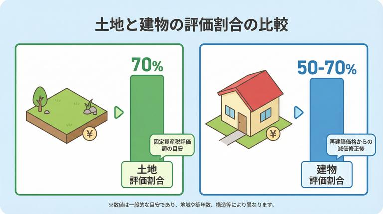 土地と建物の固定資産税評価額の割合を示す図解