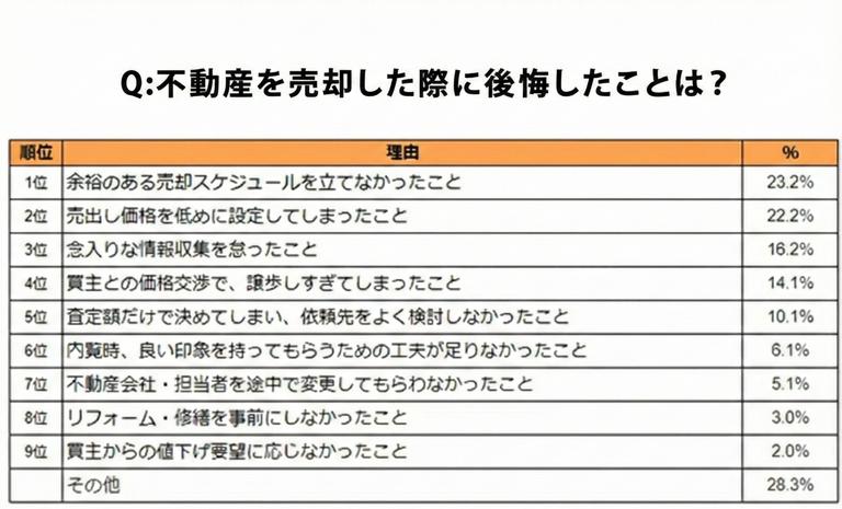 不動産売却で後悔したことのアンケート
