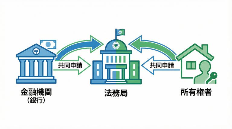 金融機関と所有者による抵当権抹消の共同申請図解