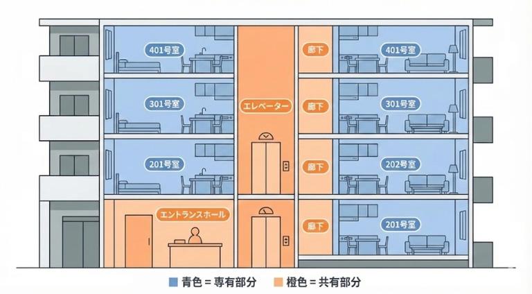 マンションの共有部分と専有部分の図解