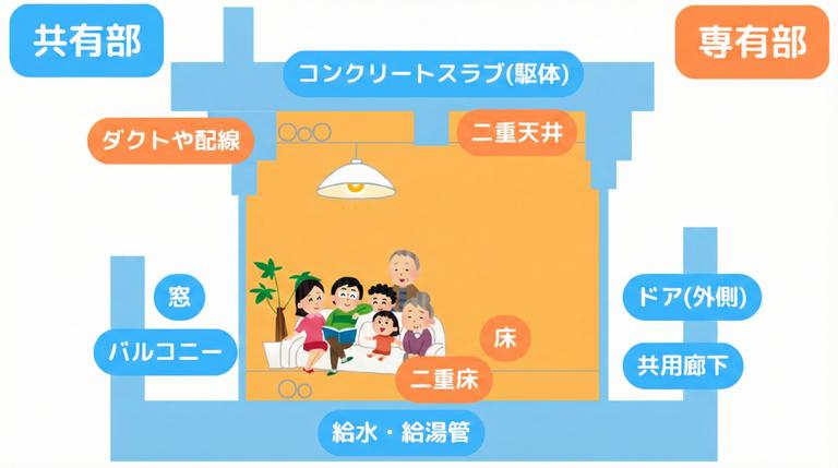 専有部分と共用部分の図解