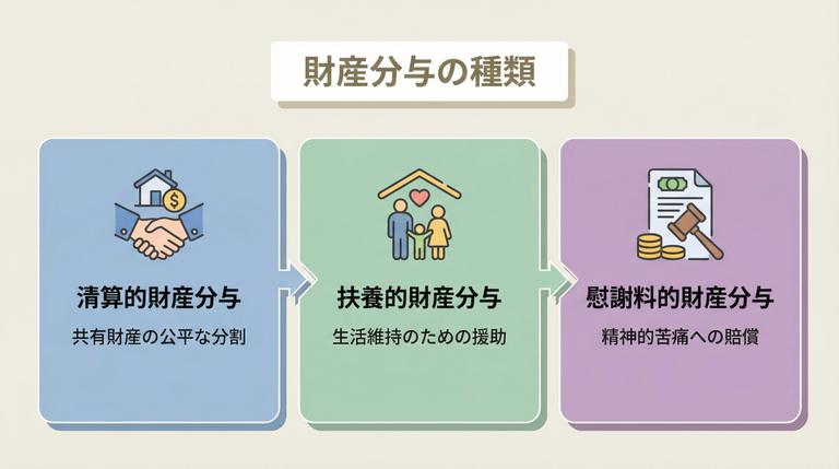 財産分与の3つの種類である清算的・扶養的・慰謝料的財産分与