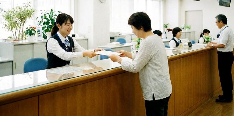 窓口で書類のやりとりをする様子