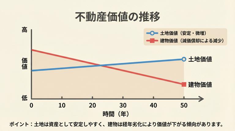 土地と建物の資産価値変動イメージ