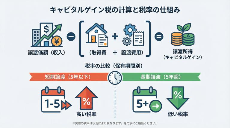 譲渡所得税の計算式と所有期間による税率
