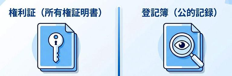 土地権利書と登記簿の違いを比較する図解