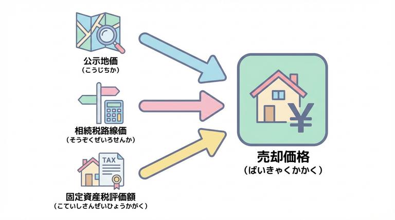 3種類の土地評価額から売値を計算する図解