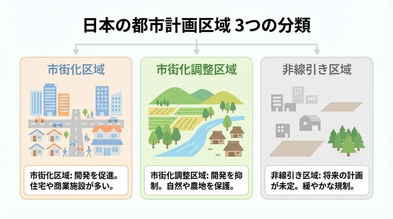 都市計画区域と市街化調整区域の分類図