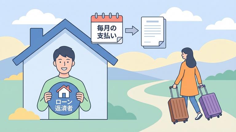 夫婦のどちらかが住みながら返済し続ける図