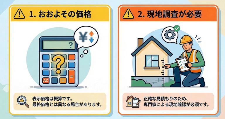 正確な価格算出には訪問査定が必要であることの解説図