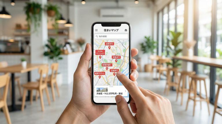 スマホで季節を問わず土地情報を検索する様子