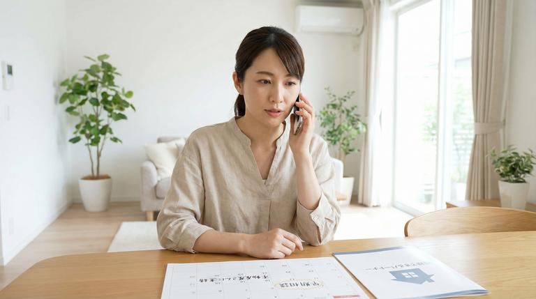 売却中止を決めたら早めに不動産会社へ電話相談する様子