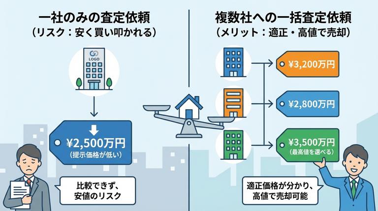 1社の査定結果だけを鵜呑みにしないほうがいいことの解説図