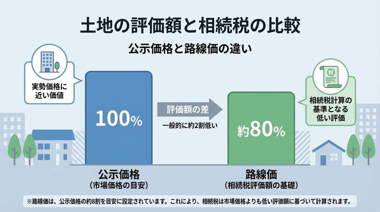 土地の評価額は公示価格の8割程度である様子