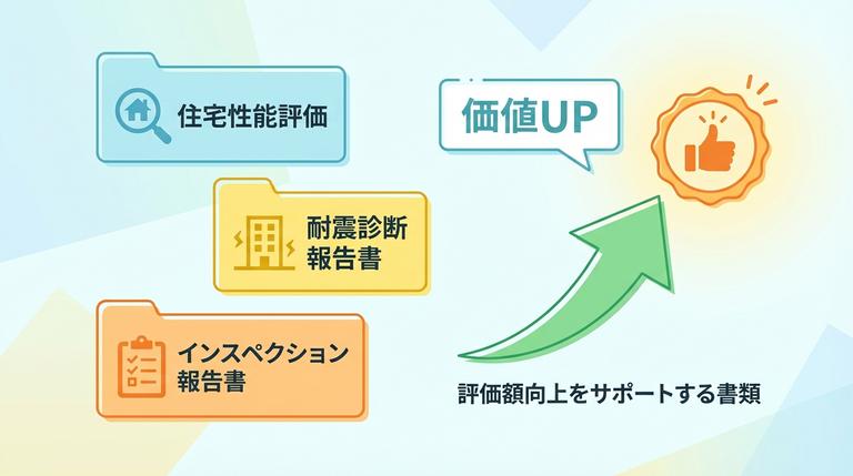 マンションの査定額が上がる可能性がある書類のイラスト