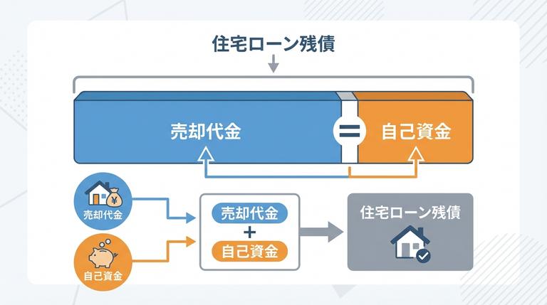 自己資金を売却代金と合わせて住宅ローンを一括返済する図