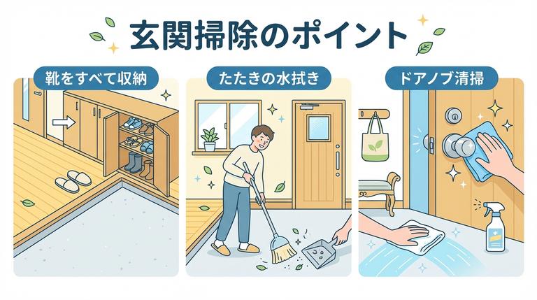玄関を掃除するポイントの図解