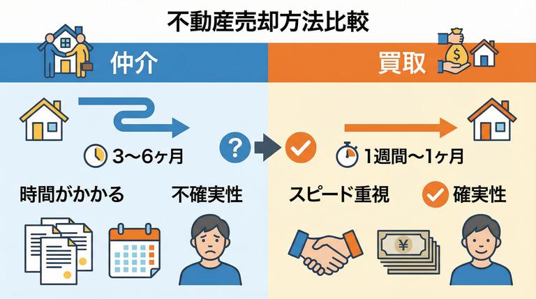 不動産買取と仲介売却の期間比較図