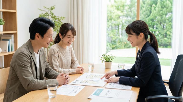 不動産売却について相談する夫婦と担当スタッフ