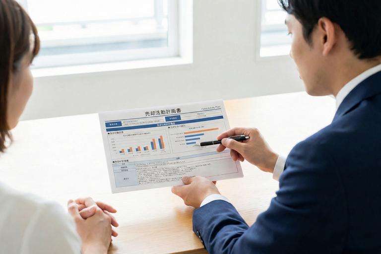査定依頼者が不動産会社の担当者と話している画像