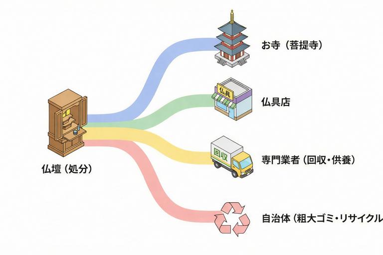 実家の仏壇を供養した後の4つの処分方法の図