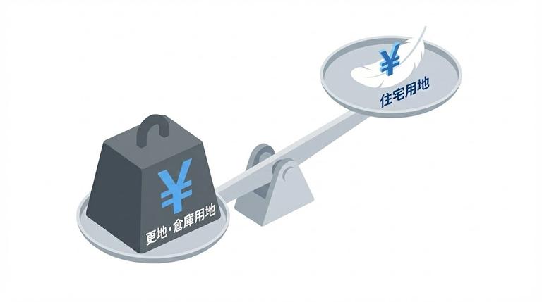 住宅用地と非住宅用地の価格を天秤で比較する画像